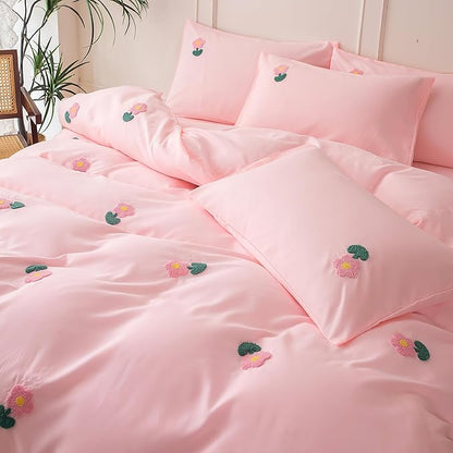MWMWMW 5 Pieces Girls Queen Size Bedding Set, Cute Pink Floral Comforter Set, Pink Floral Bedding Queen for Kids Girls with 1 Comforter, 1 Flat Sheet, 1 Fitted Sheet and 2 Pillowcases