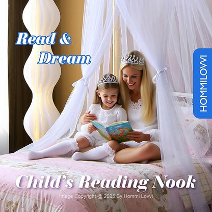 White Bed Canopy for Girls with Stars Lights, Princess Canopy Bed Curtains for Twin, Full, Queen Size Bed Hanging Canopy for Girls Room Decor, Kids Sheer Canopy Curtain
