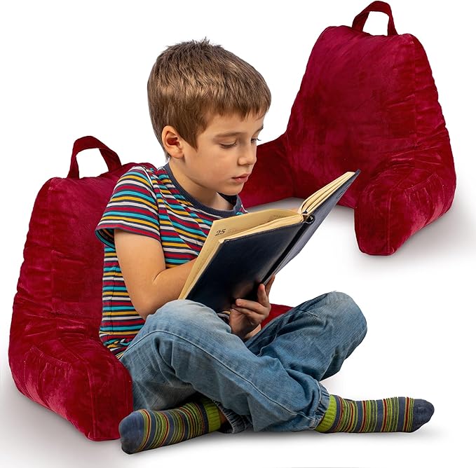 Cheer Collection Reading Pillow with Arms – Portable Bed Pillow for Sitting Up & Support, Foam-Filled Back Rest Pillow for Sitting in Bed & Couch, Machine Washable, Maroon