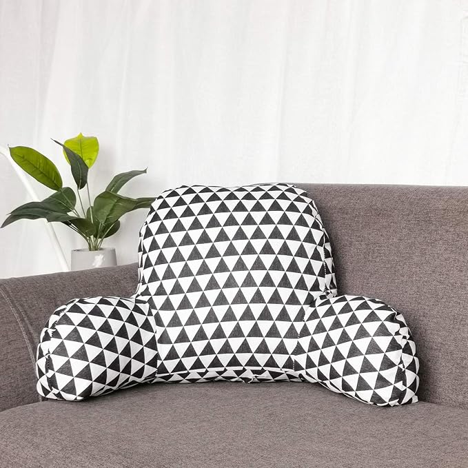 Bohemian Printed Reading Pillow with Support Arms Soft Bed Rest Pillows Back Support Cushion for Kids Reading Watching TV Sitting Up in Bed (23"×16"×10",Black White)