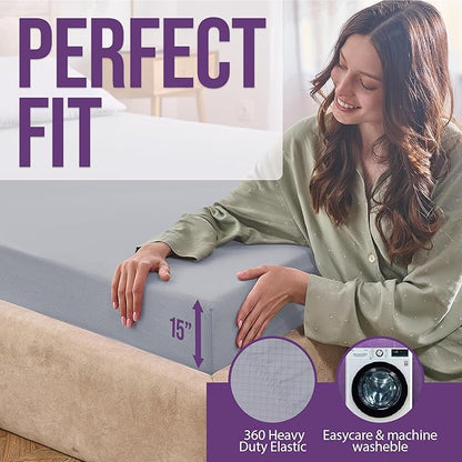 Earth Grounding Sheets Queen Size with 12% Silver Fiber & 4% Silk & 84% Cotton - Cloud Gray - SGS Quality Certified Grounded Well Bed Sheet - Conductive Fitted Sheet for Better Sleep