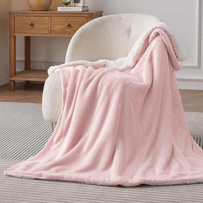 Bedsure GentleSoft Sherpa Fleece Throw Blanket for Couch - Thick and Warm Throw Gifts for Women and Girls, Soft Fuzzy Plush Christmas Blanket for Winter, Room Home Decor, Pink, 50x60 Inches