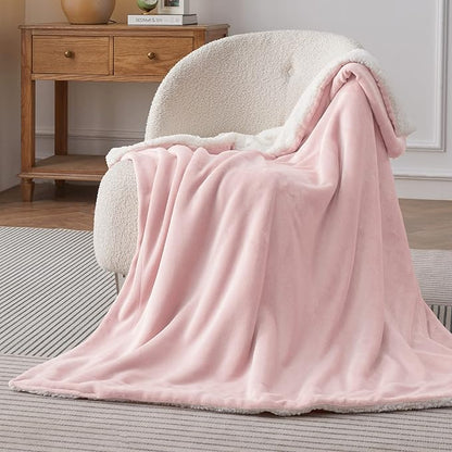 Bedsure GentleSoft Sherpa Fleece Throw Blanket for Couch - Thick and Warm Throw Gifts for Women and Girls, Soft Fuzzy Plush Christmas Blanket for Winter, Room Home Decor, Pink, 50x60 Inches