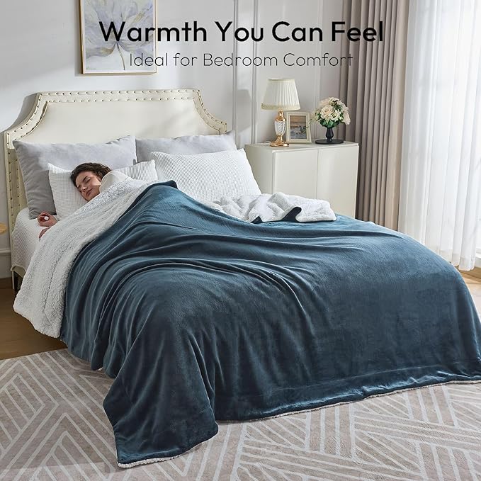 NANPIPER Warm Sherpa Blanket King Size for Bed, Soft Fleece for Winter, Fuzzy Plush Throw Gift for Women, Forest Green 90x108 Inches