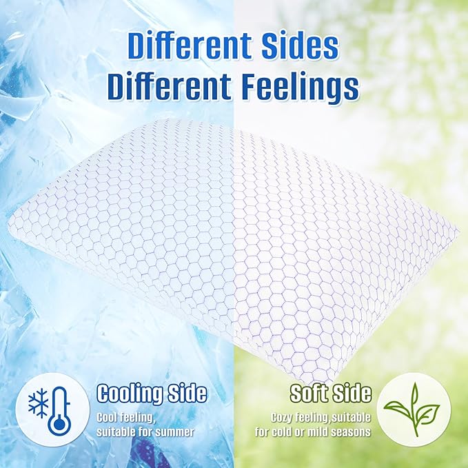 Shredded Memory Foam Pillow for Sleeping, Cooling Bed Pillows Set of 2, Adjustable Pillows for Side, Back, Stomach Sleepers with Washable Pillowcase (King Size)