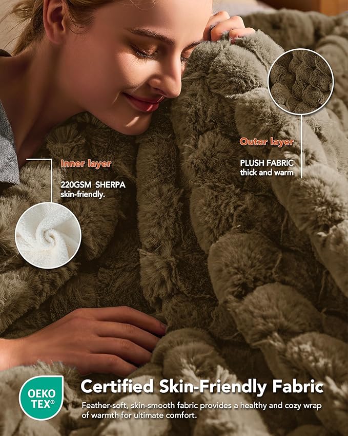 Homemate Heated Blanket Electric Throw - 50"x60" Heating Blanket Throw 1/2/4/6/8 Hours Auto-Off 10 Heat Levels Over-Heat Protection Luxury 800 GSM Faux Fur 200 GSM Sherpa ETL Certification