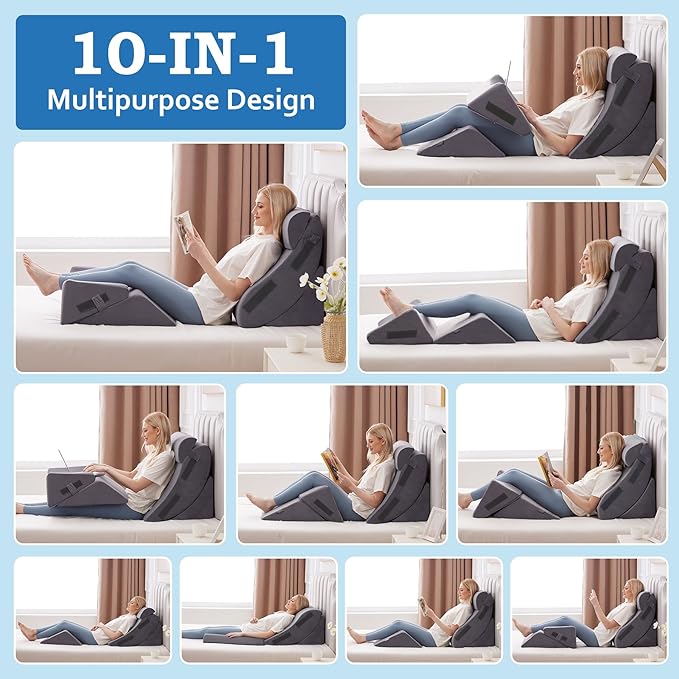 5Pcs Orthopedic Bed Wedge Pillow Set for After Surgery, Adjustable Wedge Pillow for Acid Reflux Relief, Bed Wedge Pillow Post Surgery, Memory Foam Wedge Pillows for Sleeping, Short Plush