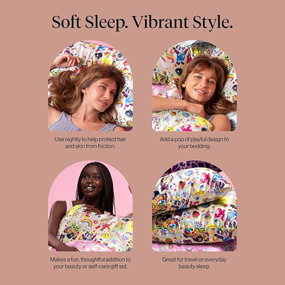 Kitsch x Lisa Frank Satin Pillowcase with Zipper for Hair & Skin, Softer Than Silk Pillow Cases, Wrinkle-Free, Smooth and Cooling Satin Pillow Covers King Size 19x36- The Fantastic World of Lisa Frank