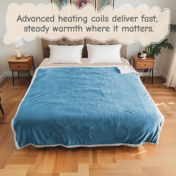 Electric Heated Blanket Full Size 72"x84", Soft Flannel with Overheat Protection, 6 Adjustable Heat Settings & 10-Hour Auto-Off Timer, Fast Heating for Winter Comfort, Blue