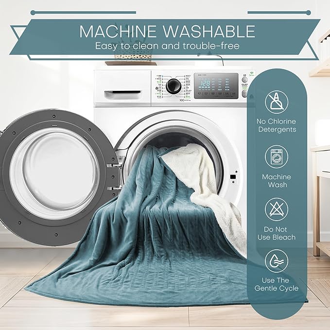 LUXIAN Electric Heated Blanket King Size 90"x100" -Microplush & Sherpa Fabric Dual-Sided, 4 Heat Settings & 10 Hours Auto Off, Machine Washable, Lake Green