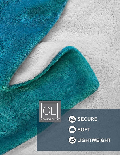 Comfort Lab Reversible Flannel Sherpa Throw Blanket - Elegant Fluffy Throw Blankets for Couch and Home Decor - Anti Pilling Non Shedding Cozy & Warm Fleece Throws - Kids/Pet (40" x 50") - Teal