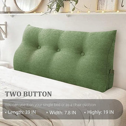 8 lbs Thickened Twin Headboard Pillow Wedge College Dorm Bed Pillow for Backrest Reading Triangular Pillow with Side Pocket for Sitting in Bed, Dorm Bedding Essentials for Girls & Boys Green