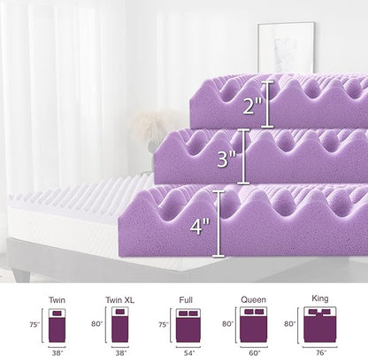 4 Inch Egg Crate Full Memory Foam Mattress Topper, Lavender Scent Gel Infused Foam Mattress Topper for Pressure Relief, CertiPUR-US Certified Full Bed Topper, Purple, 54"×75"