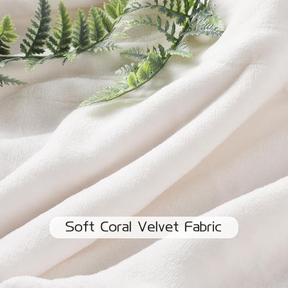 Electric Heated Blanket 50"x60" Throw Size, Soft Coral Fleece with 4 Heating Levels and 3 Hours Auto-Off, Machine Washable, Cozy Plush Fabric for Home, White