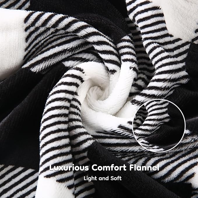 Electric Heated Blanket Throw Size - 50"x60", Soft Flannel Heating Blanket, 4 Heating Levels, 3 H Auto Shut Off, Breathable Warm and Washable for Sofa, Black - White Plaid