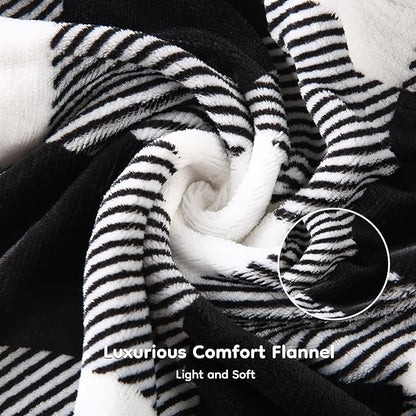 Electric Heated Blanket Throw Size - 50"x60", Soft Flannel Heating Blanket, 4 Heating Levels, 3 H Auto Shut Off, Breathable Warm and Washable for Sofa, Black - White Plaid