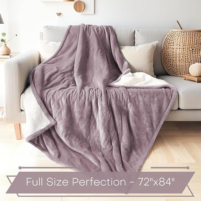 LUXIAN Electric Heated Blanket Twin Size 62"x84" - Microplush & Sherpa Fabric Dual-Sided, 6 Heat Settings & 1-10 Hours Auto Off, Cozy Warming Throw for Home, Office, or Bed, Machine Washable，Lavender