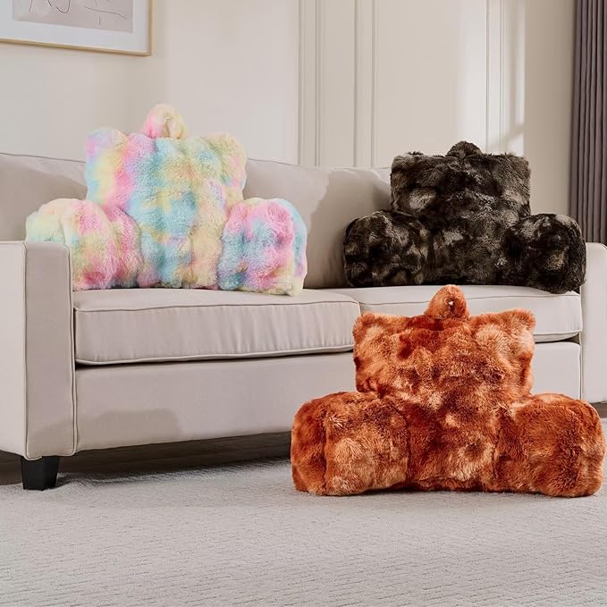 Reading Pillows for Boyfriend Adult,Velvet Back Pillow Bed Wedge Large, Back Rest Support Cushion for Sitting Up in Bed/Couch for Bedrest 18inch-Tie-dye Coffee