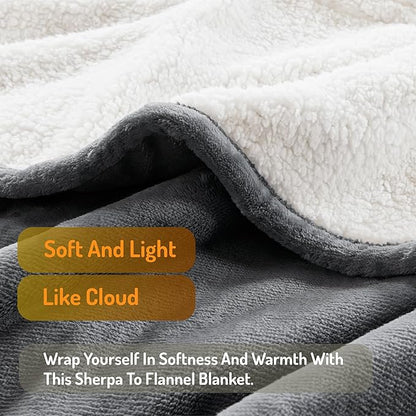 Degrees of Comfort Electric Blanket Twin Size - Soft Sherpa Flannel Heated Blankets - 6 Heat Settings, 10-Hour Auto Shut-Off, Overheat Protection, Etl Certified - 62x84'', Grey