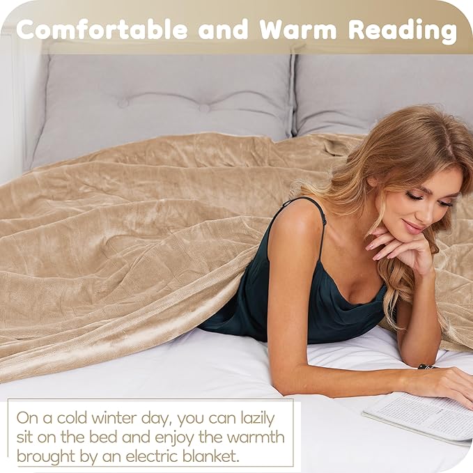 Electric Heated Blanket Full Size 72×84, Breathable & Luxurious Flannel,Soft Warm Gift with Over-Heat Protection, 4 Heating Levels & 10 H Auto Shut Off, Machine Washable, Light Brown