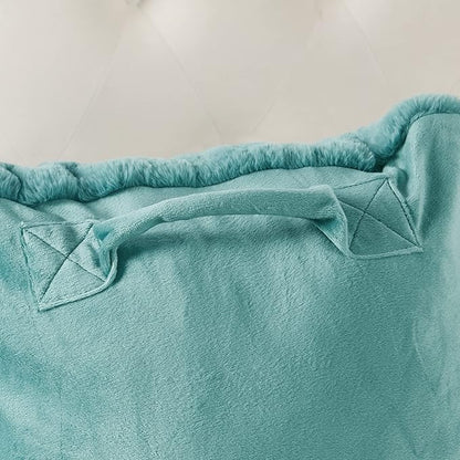 Faux Fur Assembly Need DIY Extra Large Backrest Reading Bed Rest Pillow with Arms and Pockets for Sitting in Bed Couch Sofa, Removable Cover & Filling Seprated, 28" x 30" x17", Aqua Blue