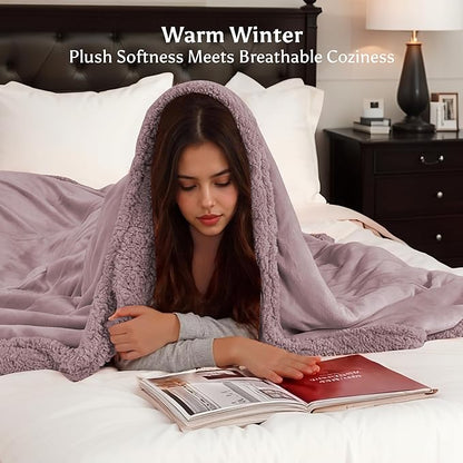 Heated Throw Heating Blanket Electric Throw Size 50" x 60" with 5 Levels Heating & 3Hs Auto Off, Microplush Flannel & Warm Sherpa , Machine Washable, Great Christmas Birthday Gifts, Lavender Purple