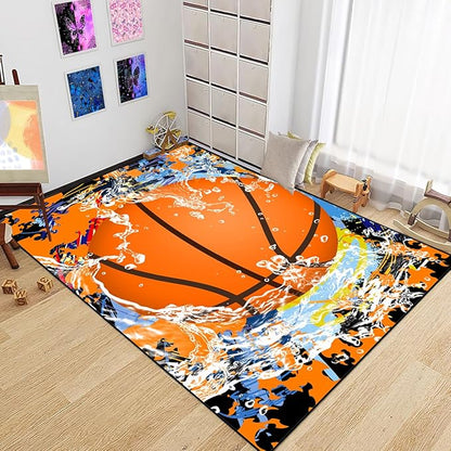 Basketball Rug for Boys Bedroom - Sports Rug for Boys Bedroom Kids Carpet, Basketball Carpet for Playroom Living Room Floor Mats Indoor Outdoor, 4x5 Feet