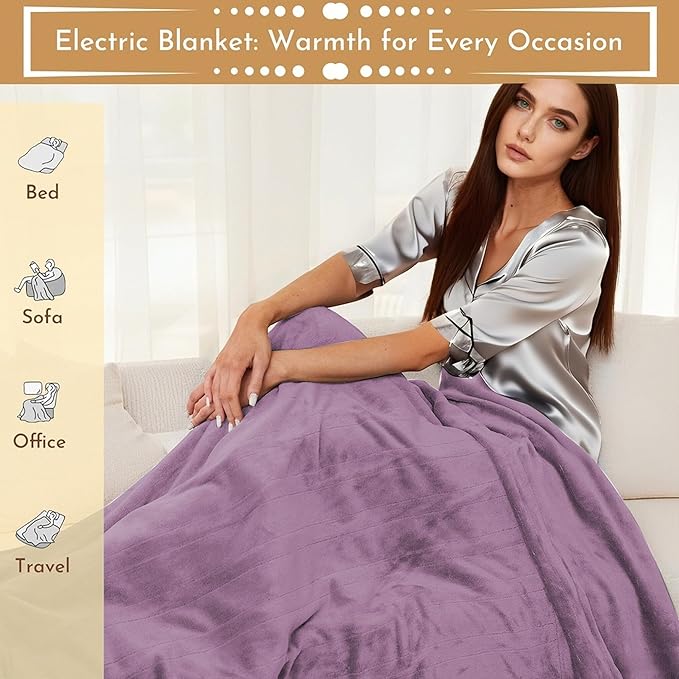 Electric Heated Blanket 84"x90" Queen Size Microplush Cover Blanket, 5 Heat Settings & 10 Hours Auto Off, Cozy & Warm for All Night, Machine Washable,Cameo Brown