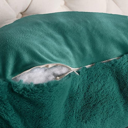 Home Soft Things Fox Faux Fur Bedrest Reading Pillow with Handle and Side Pocket, 20" x 18" x 17"，Teal Green Backrest Armrest Pillow Chair Back Support for Sitting up in Bed