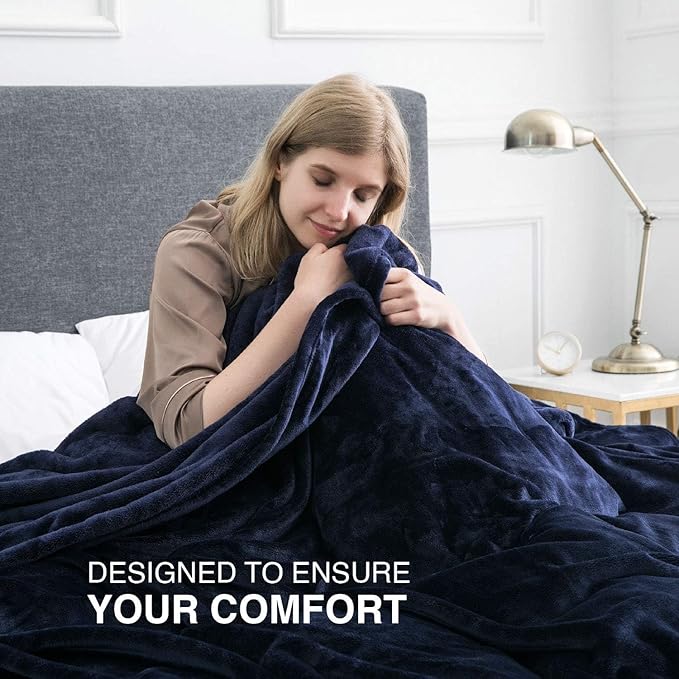 IR Imperial Rooms Fleece Blanket - Super Soft Fluffy Throw Blanket for Sofa and Bed - Warm and Cozy Lightweight 400 GSM Microfiber Bed Throws Blankets, 50 x 60 Inches (Throw/Travel, Navy)
