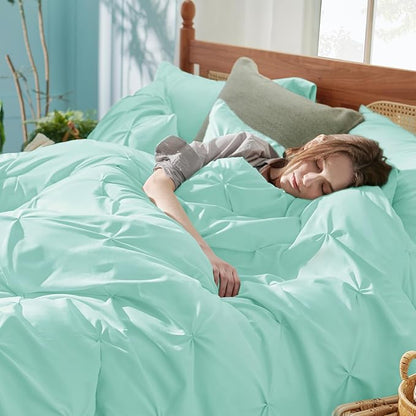 Bedsure Full Comforter Set Mint Green - Bed in a Bag Full Size Bedding Set 7 Pieces, GentleSoft™ Pintuck Bed Set Gift for Family, Pinch Pleat All Season Comforter with Sheets, Pillowcases & Shams