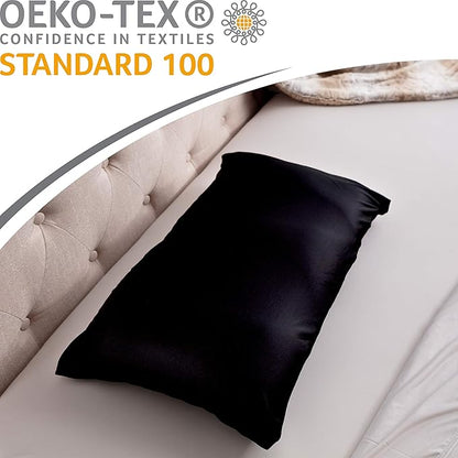 PILLOWY Premium Microbead Bed Pillow, Small Extra Fluffy But Supportive - Ultra Comfortable Sleep with Silk Like Anti Aging Cover 85% Spandex/ 15% Nylon Breathable, Cooling Matte Black