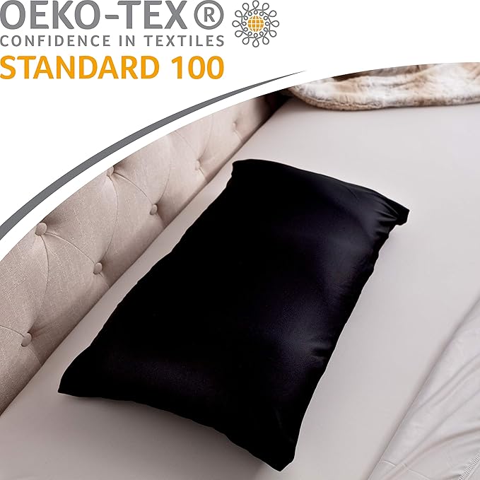 PILLOWY Cover Only for Premium Microbead Bed Pillow, Small Extra Smooth - Ultra Comfortable Sleep with Silk Like Anti Aging Cover 85% Spandex/ 15% Nylon Breathable, Cooling Matte Black