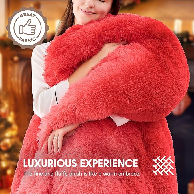 Heated Electric Blanket Throw,Warm Winter Birthday Gifts for Women Her Grandma-Faux Fur with Soft Sherpa,10 Heat Settings,5 Time Settings with Fast Heating, 50x60, Ruby Wine