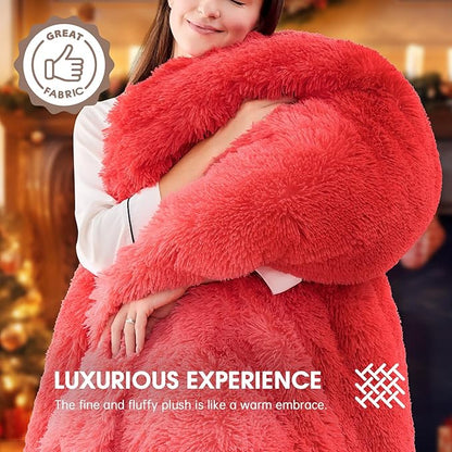 Heated Electric Blanket Throw,Warm Winter Birthday Gifts for Women Her Grandma-Faux Fur with Soft Sherpa,10 Heat Settings,5 Time Settings with Fast Heating, 50x60, Ruby Wine