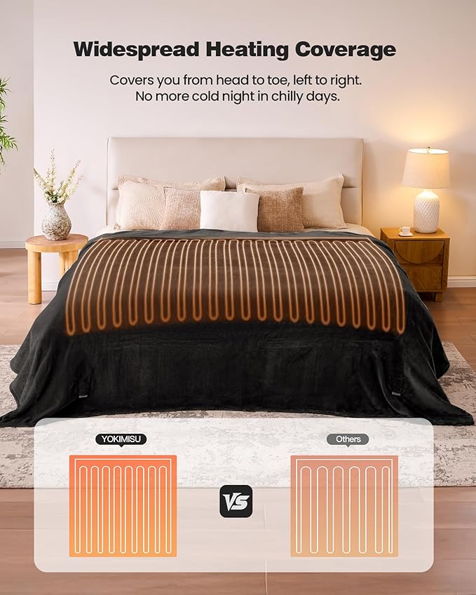 Electric Blanket King- Soft Heating Blanket, Dual Control & 9 Heat Levels, 10H Timer, Soft Flannel to Sherpa, Fast Heating Electric Throw, Machine Washable, Gift for Mom, Dad, 90"x100" Black