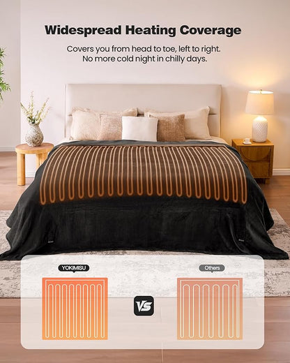 Electric Blanket King- Soft Heating Blanket, Dual Control & 9 Heat Levels, 10H Timer, Soft Flannel to Sherpa, Fast Heating Electric Throw, Machine Washable, Gift for Mom, Dad, 90"x100" Black