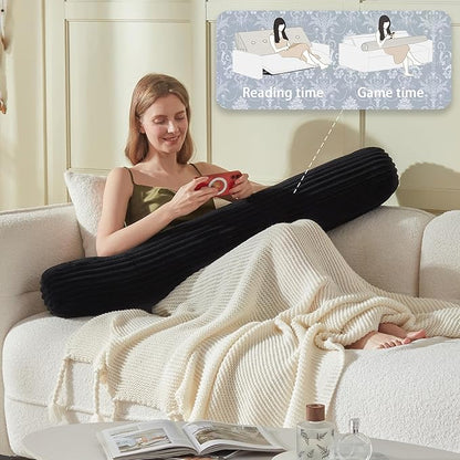 Headboard Wedge Pillow + A Long Neck Roll Pillow Body Pillow，Large Headboard Pillow with Removable Cover (Black, King：76x8x20 inches)