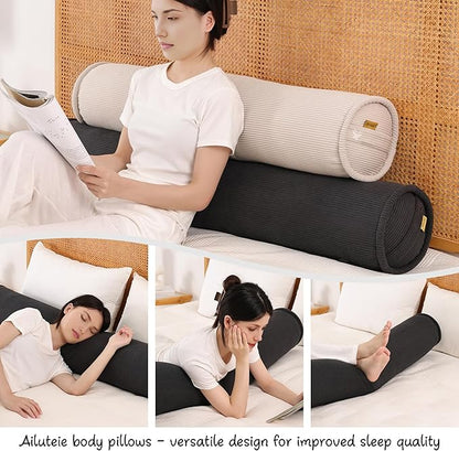 Body Pillow for Adults – Corduroy Long Round Bolster Pillow for Bed, Cuddle Pillow with Full Support for Side Sleepers & Restful Sleep,47 x 7.87 Inches,Lamp Black