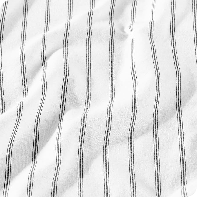 Bare Home Flannel Sheet Set Prints, 100% Cotton, Velvety Soft Heavyweight - Double Brushed Flannel for Extra Softness & Comfort - Deep Pocket - Bed Sheets (Twin XL, Ticking Stripe - White/Grey)