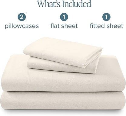 Bare Home Flannel Sheet Set 100% Cotton, Velvety Soft Heavyweight - Double Brushed Flannel - Deep Pocket (Full, Cream)