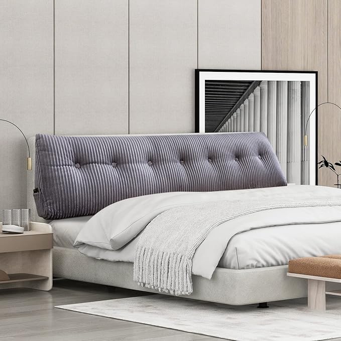 Large Headboard Pillow Headboard Wedge Pillow Bed Rest Reading Pillow Bolster Triangular Pillow for Sitting in Bed-Backrest Positioning Support Long Pillow for Daybed (Full: 54x8x20 Inches,Grey)