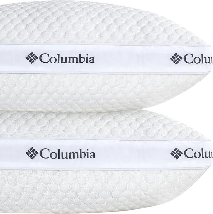 Columbia 2 Pack of Comfort Ice Fiber Side Sleeper Down Alternative Bed Pillow - Polyester Fiberfill, Supportive Cooling Double Sided Breathable Cover - Standard/Queen