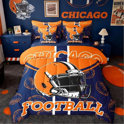 Feelyou Football Comforter Set with Sheets 7 Piece Twin Size Ball Games Bed in a Bag Kids Boys Girls Rugby Bedding Set City of Footballs Bedroom Decor Rugby Sports