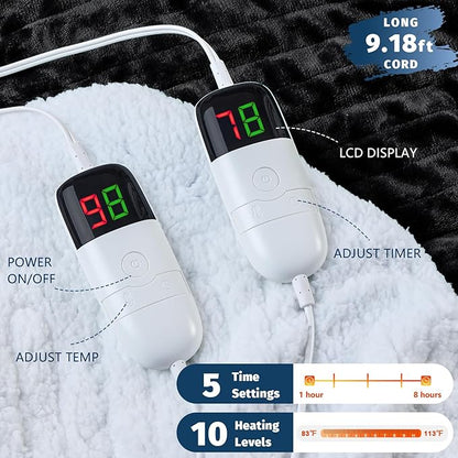 Heated Electric Blanket King Size - 90" x 100" Heating Blanket with Dual Control, 10 Heating Levels & 8 Hours Auto Off, Soft Warm Flannel Blanket, Christmas Birthday Gifts for Senior Grandma