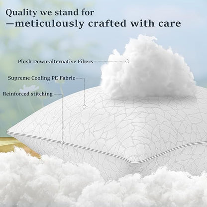 COZSINOOR Standard Size Cooling Bed Pillows - Breathable Premium Down Alternative Pillows Set of 2 for Side, Back, and Stomach Sleepers Hotel Quality Fluffy Soft Microfiber Fill Skin-Friendly