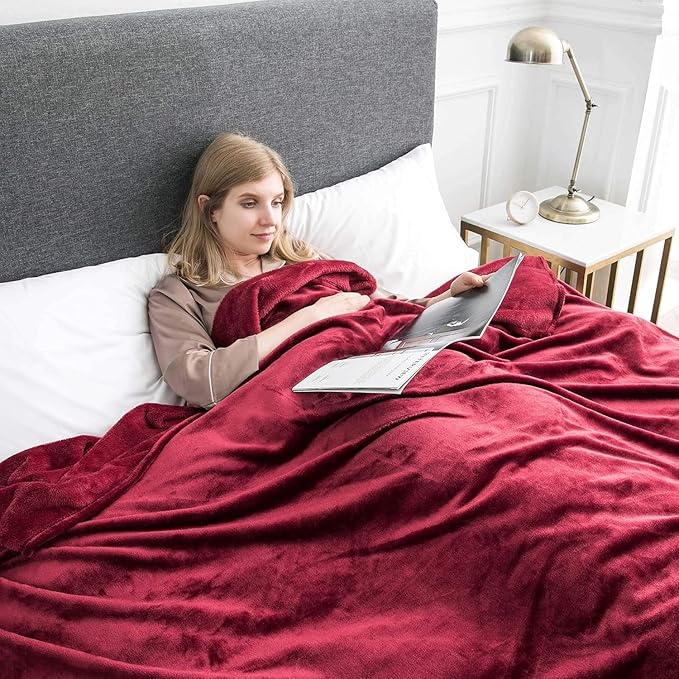 IR Imperial Rooms Fleece Blanket 12 Pack Twin Size 60 x 80 Inches - Super Soft Fluffy Throw Blanket for Sofa and Bed - Warm and Cozy Lightweight 400 GSM Microfiber Bed Throws Blankets (Twin, Burgundy)