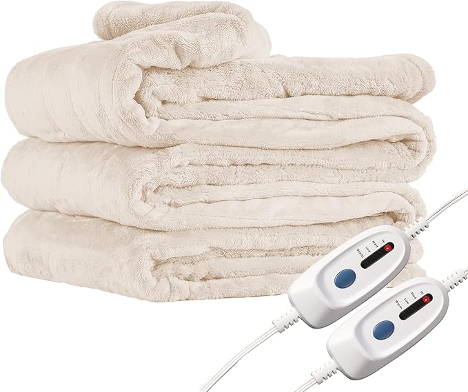 Electric Heated Blanket Queen Size 84"x90", Dual Control Fast Heating Cozy Heated Blanket for Bed, 10 Hours Auto Off & 4 Heating Levels, Warm Gift for Grandma-White