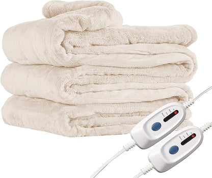 Electric Heated Blanket Queen Size 84"x90", Dual Control Fast Heating Cozy Heated Blanket for Bed, 10 Hours Auto Off & 4 Heating Levels, Warm Gift for Grandma-White