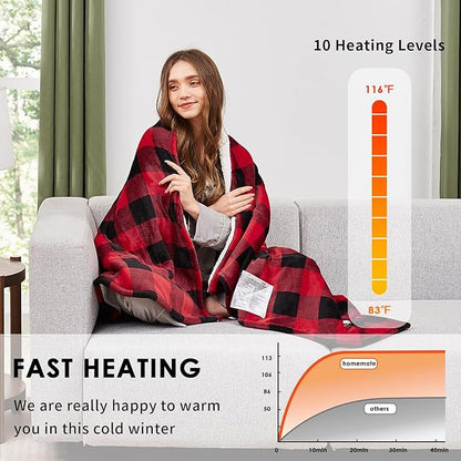HomeMate Electric Blanket Heated Full Size - 72“x84“ Ultra Soft Cozy Flannel Heating Blanket with 10 Fast Heat Levels 8 Hours Auto Off Over-Heated Protection ETL Certification Keep Warm in Home Office